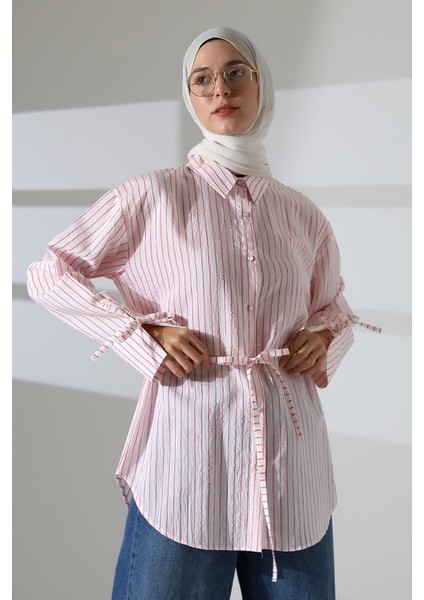 Kadın Modal Dokuma Kumaş Pembe Tesettür Gömlek