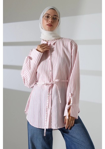 Kadın Modal Dokuma Kumaş Pembe Tesettür Gömlek modelleri