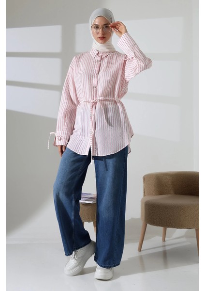 Kadın Modal Dokuma Kumaş Pembe Tesettür Gömlek fırsatları