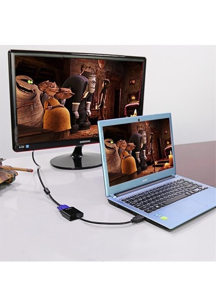 8744 HDMI To VGA Görüntü Çevirici Aparat Siyah HDMI Çıkışlı Bilgisayarların Görüntüsünü VGA Girişli Monitör, Projeksiyon Vb Görüntü Cihazlarına Aktarır, Çevirir. fiyatları