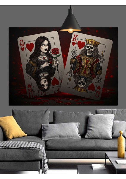 Iskambil Kağıtları Aşk Kalp Dekoratif Kanvas - Mdf Ahşap Tablo