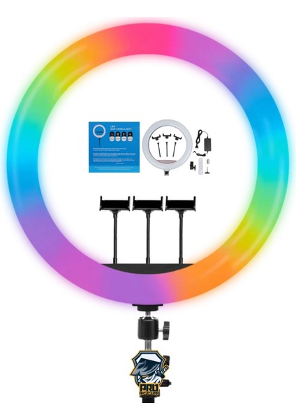 Rgb Ringlight 56CM Işıklı 3'lü Telefon Tutucu LJJ22 LED Selfie Youtuber Tiktok Işığı Kumandalı