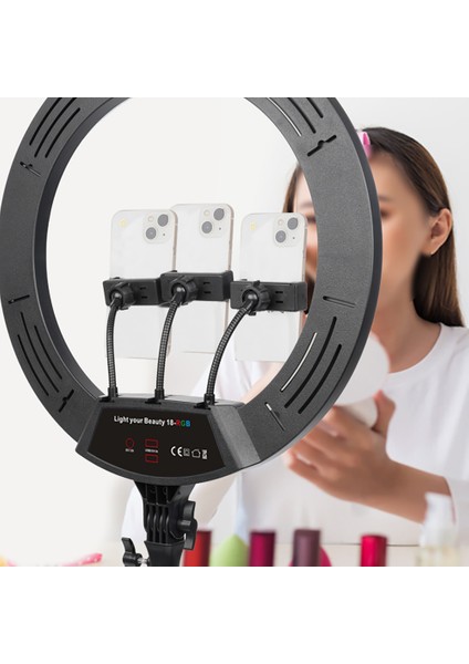 Rgb Ringlight 56CM Işıklı 3'lü Telefon Tutucu LJJ22 LED Selfie Youtuber Tiktok Işığı Kumandalı modelleri
