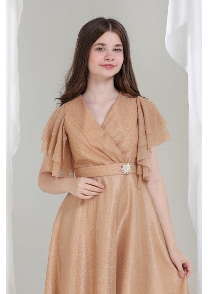 Kristal Kumaş Abiye Elbise Bej fiyatları