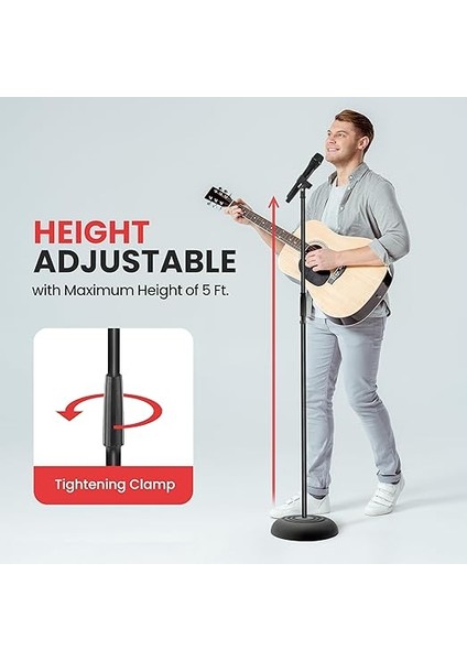 Evrensel Kompakt Tabanlı Mikrofon Standı - 2,8 Ila 5 Ft Yüksekliği Ayarlanabilir Ağır Hizmet Tipi Hafif Stüdyo Zemin Ayaklı Mikrofon Tutucu, Standart 5/8" Mikrofon Adaptörü - (Çift) fırsatları