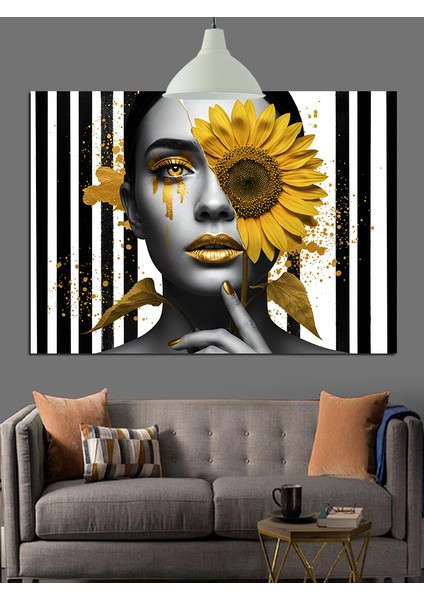 Ayçiçeği Gözlü Kadın Portresi Dekoratif Kanvas - Mdf Ahşap Tablo
