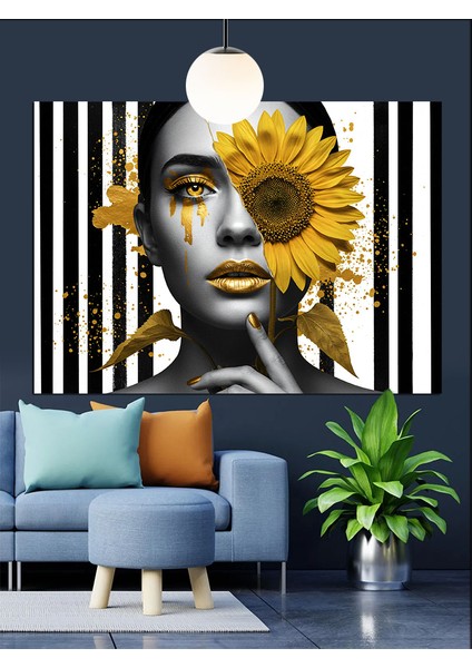 Ayçiçeği Gözlü Kadın Portresi Dekoratif Kanvas - Mdf Ahşap Tablo modelleri