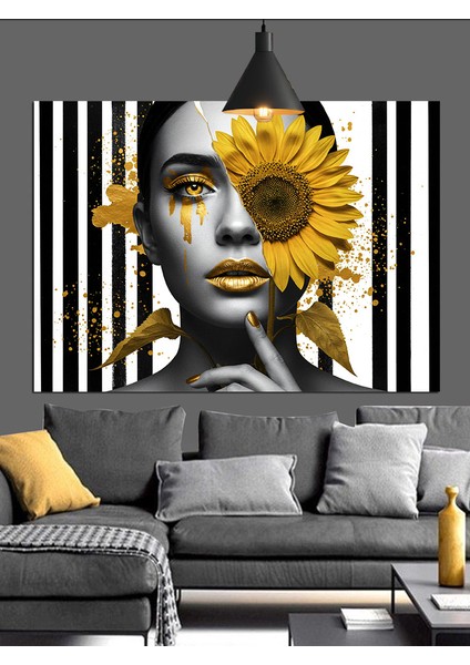 Ayçiçeği Gözlü Kadın Portresi Dekoratif Kanvas - Mdf Ahşap Tablo indirimleri
