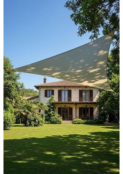 Model Jüt Üçgen Gölgelik Tente - 4m x 4m x 5.5m | 180GR/M² File Kumaş |%95 Uv Koruma | Bahçe, Teras, Balkon Gölgelik | Estetik Yarasa Tipi Tasarım | (Krem, Yeşil, Gri, Mavi, Turuncu) (Krem)