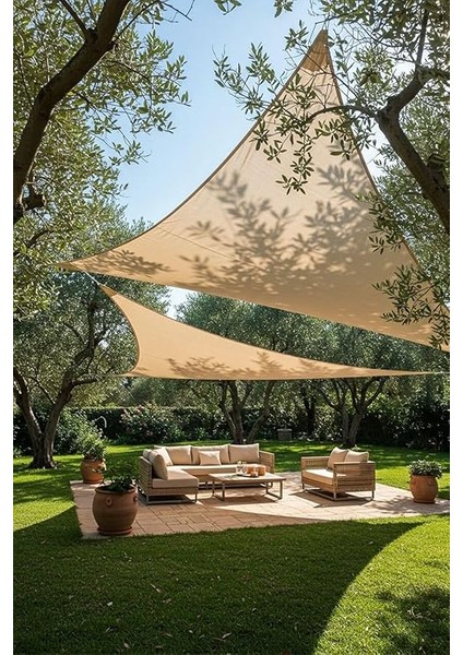 Model Jüt Üçgen Gölgelik Tente - 4m x 4m x 5.5m | 180GR/M² File Kumaş |%95 Uv Koruma | Bahçe, Teras, Balkon Gölgelik | Estetik Yarasa Tipi Tasarım | (Krem, Yeşil, Gri, Mavi, Turuncu) (Krem) fiyatları