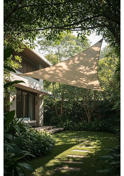 Model Jüt Üçgen Gölgelik Tente - 4m x 4m x 5.5m | 180GR/M² File Kumaş |%95 Uv Koruma | Bahçe, Teras, Balkon Gölgelik | Estetik Yarasa Tipi Tasarım | (Krem, Yeşil, Gri, Mavi, Turuncu) (Krem) modelleri