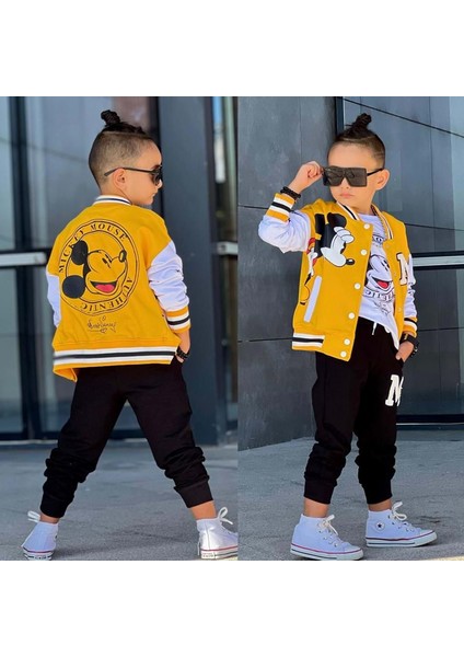 2-8 Yaş Mickey Nakışlı Kolej Ceketli Eşofman Takım- 1752360 - Sarı