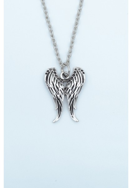 Melek Kanatlı Gümüş Kaplama Düz Zincir Kolye