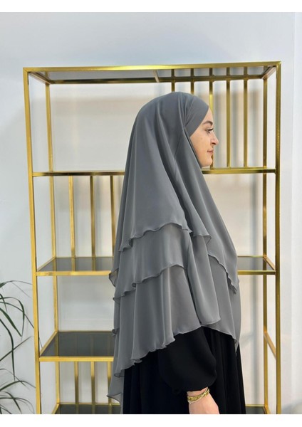 Tesettür Şifon Sufle,hazır Peçeli, Khımar ,hicap,gri fiyatları