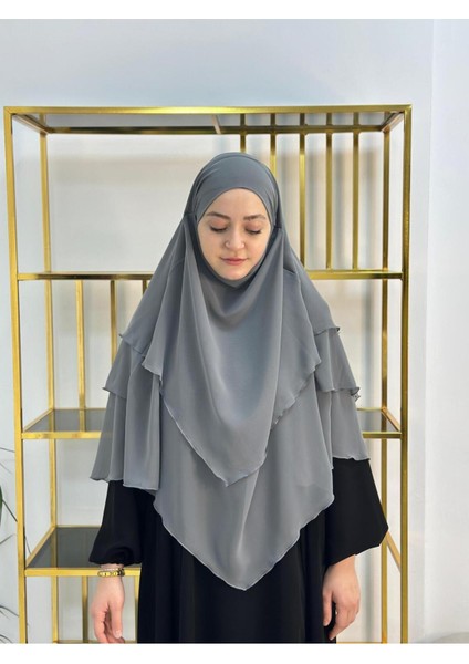 Tesettür Şifon Sufle,hazır Peçeli, Khımar ,hicap,gri modelleri
