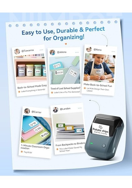 B1 Etiket Makinesi, Otomatik Tanımlamalı Bluetooth Taşınabilir Etiket Yazıcısı, Ofis, Ev, Iş Için Kullanımı Kolay, 2 x 1.2 Inç Etiket/rulo (Mavi) indirimleri