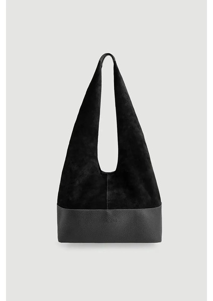 Tabanı Deri Yavrulu Süet Çanta - Siyah
