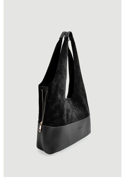 Tabanı Deri Yavrulu Süet Çanta - Siyah fiyatları