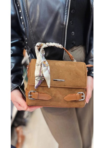 ,taba süet Kadın Çantası,toka Detaylı,üç Bölmeli, Geniş Bayan El ve Çapraz Çantası