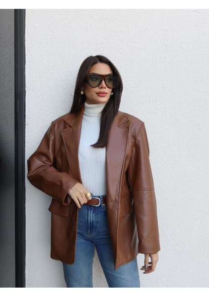 Düz Kesim Deri Blazer Ceket fiyatları
