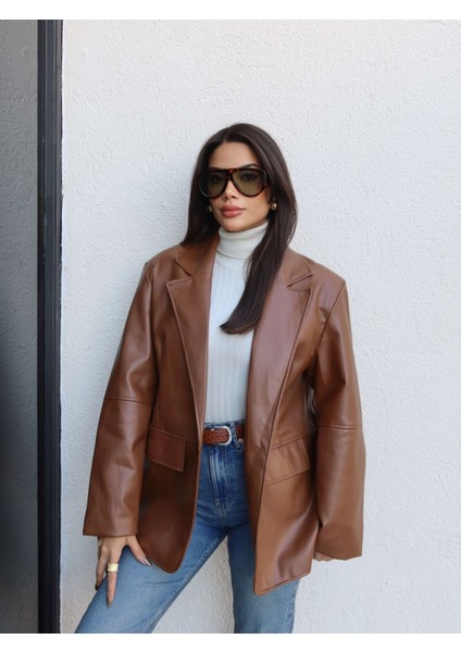 Düz Kesim Deri Blazer Ceket fırsatları