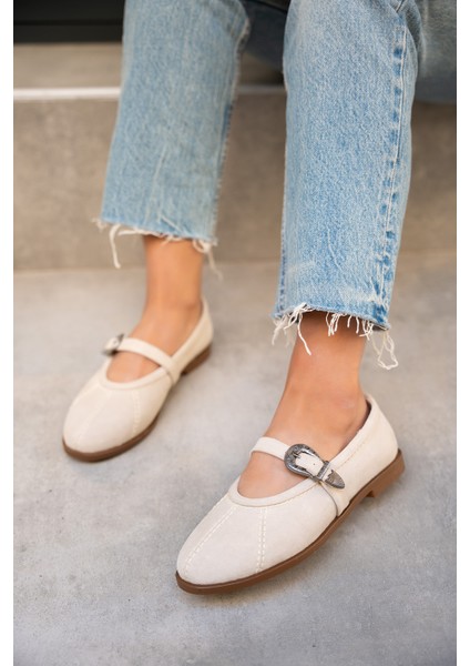 Opsis Bej Süet Düz Taban Kemer Detaylı Babet fiyatları