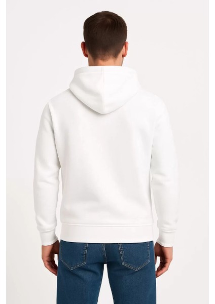 Erkek Üç Iplik Kapüşonlu Kanguru Cepli Sweatshirt Hoodie - Beyaz fiyatları