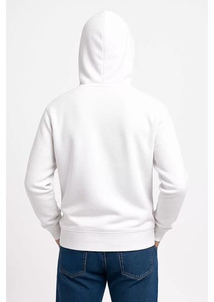 Erkek Üç Iplik Kapüşonlu Kanguru Cepli Sweatshirt Hoodie - Beyaz modelleri