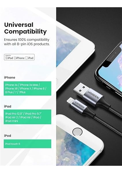 Mfi Lisanslı Usb-A & Lightning Örgülü Data ve Şarj Kablosu, 2 Metre, Siyah, ‎60158 fiyatları