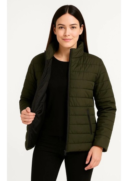 Kadın Bomber Mont Ceket – Su Itici Kumaş, Kapitone Astarlı, Fermuarlı, Kışlık - Haki modelleri