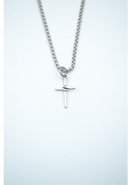 Minimal Haç Gümüş Kaplama Örme Zincir Kolye