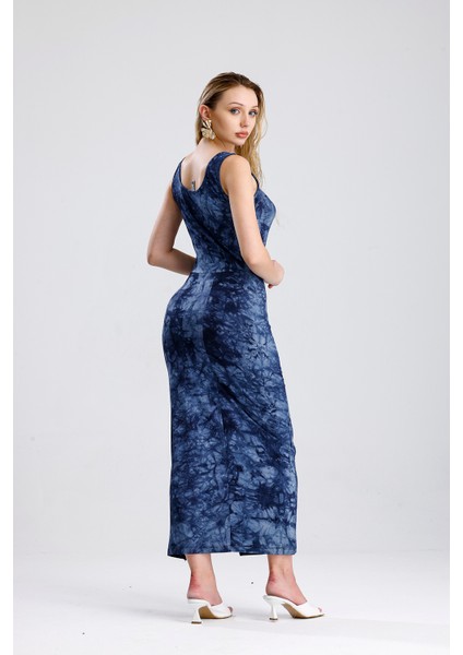 Kolsuz Kare Yaka Yırmaçlı Örme Viskon Elbise | ELB36253 Laci Batik indirimleri