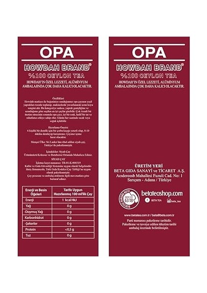Howdah Premium Siyah Çay 250 gr fiyatları