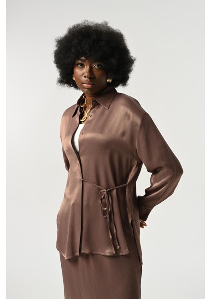 Kadın Belden Bağlama Detaylı Düz Renk Gömlek fiyatları