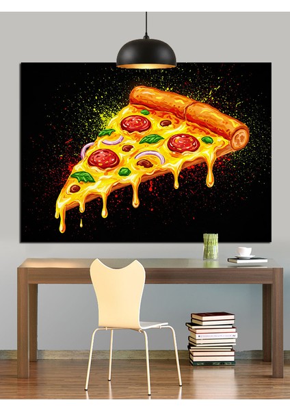 Üçgen Pizza Dilimi Peynir Biber Dekoratif Kanvas - Mdf Ahşap Tablo