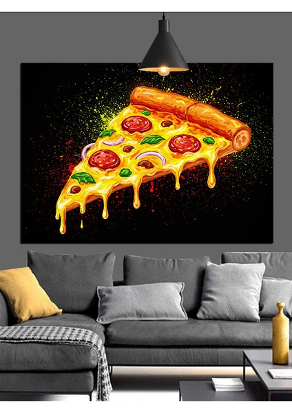 Üçgen Pizza Dilimi Peynir Biber Dekoratif Kanvas - Mdf Ahşap Tablo fırsatları