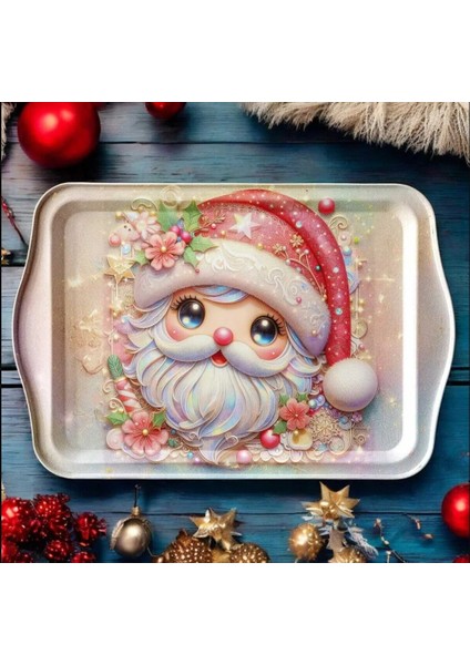 Yeni Yıl Büyük Metal Tepsi 33X22CM Merry Christmas Tatlış Noel Baba 1 Adet