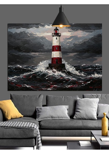 Deniz Feneri Fırtınalı Gece Dekoratif Kanvas - Mdf Ahşap Tablo modelleri