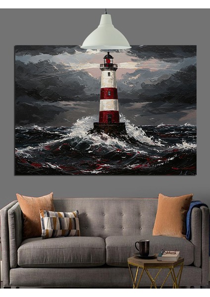 Deniz Feneri Fırtınalı Gece Dekoratif Kanvas - Mdf Ahşap Tablo fırsatları
