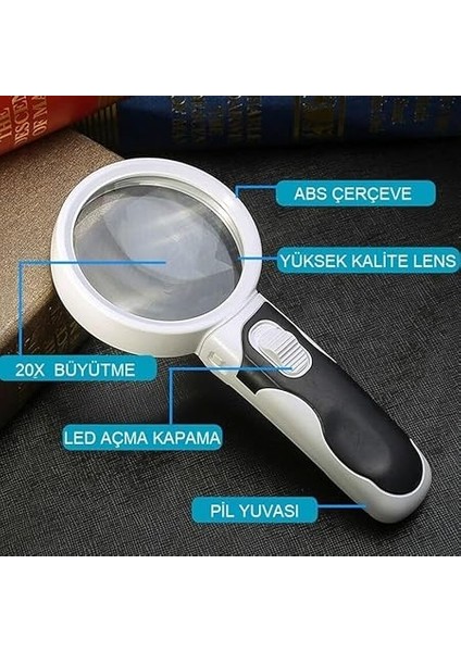 20X Optik Büyüteç LED Işık Aydınlatma Çift Katmanlı 80MM Lens Çapı fırsatları