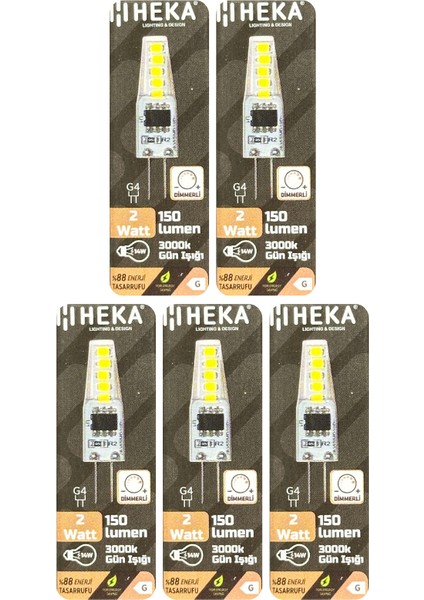 (5 Adet) Heka 2W (14W) 3000K (Sarı Işık) G4 Duylu Dim Edilebilir LED Kapsül Ampul