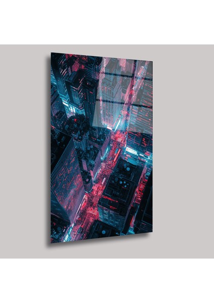 Neon Gece Şehir Manzarası - Cam Tablo - DEG0019