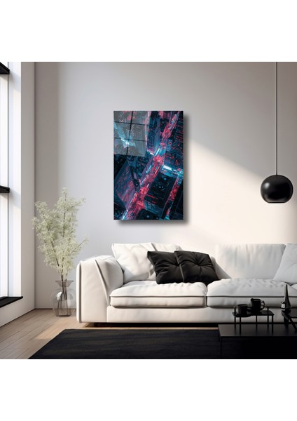 Neon Gece Şehir Manzarası - Cam Tablo - DEG0019 modelleri