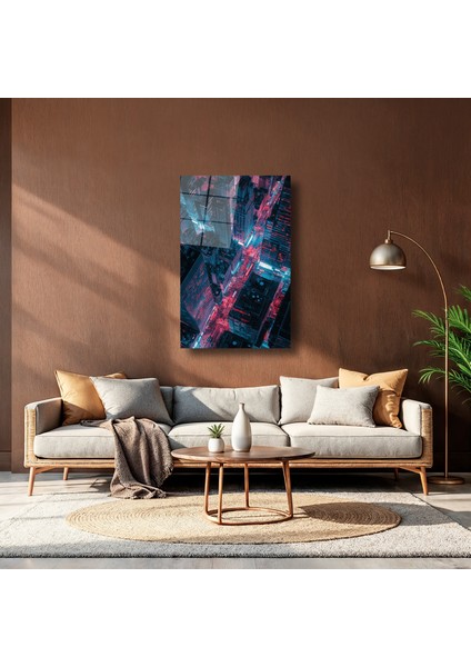 Neon Gece Şehir Manzarası - Cam Tablo - DEG0019 fırsatları