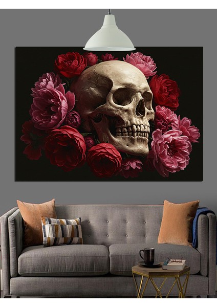 Güller ve Kurukafa Dekoratif Kanvas - Mdf Ahşap Tablo