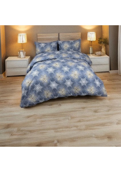 Antrasit Mavi Renginde Yaldızlı Yıldız Desenli Nevresim Takımı – Çift Kişilik, %100 Pamuk, Yumuşak Dokulu