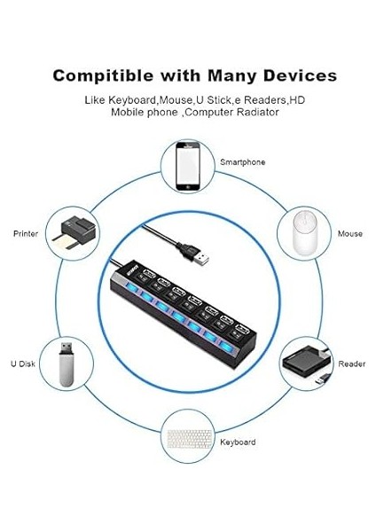 4874 7 Port USB 2.0 Swith Çoklayıcı indirimleri