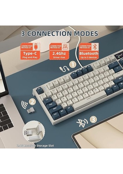 Kablosuz Mekanik Klavye, Gaming Klavye Conta Montajlı, 3 Mod (2.4ghz/bluetooth/type C) Apex Pro Tkl Rgb 75% Oyuncu Klavyesi, Tft Renkli Ekran, Topuz, Hot Swappable Doğrusal Anahtar fırsatları