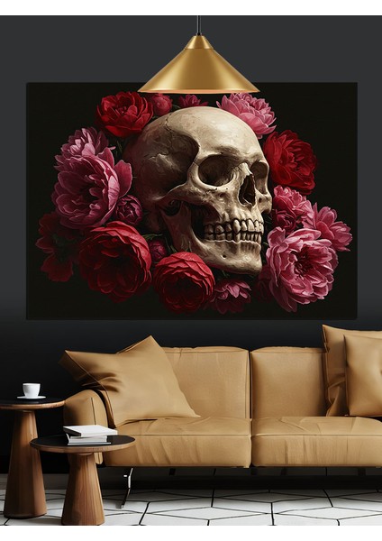 Güller ve Kurukafa Dekoratif Kanvas - Mdf Ahşap Tablo fırsatları