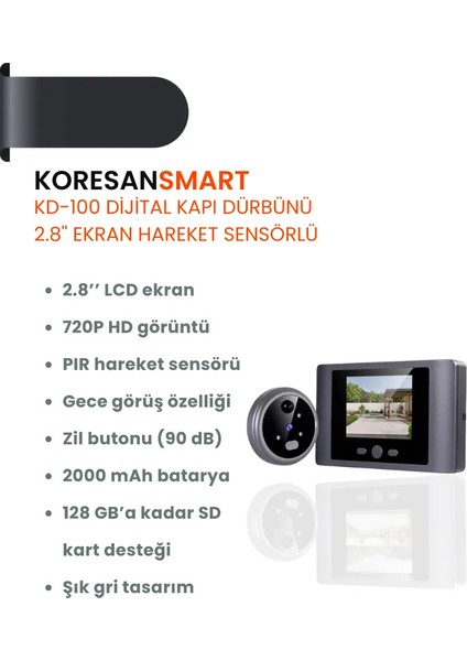 KD-100 Dijital Kapı Dürbünü 2.8” Ekran Hareket Sensörlü